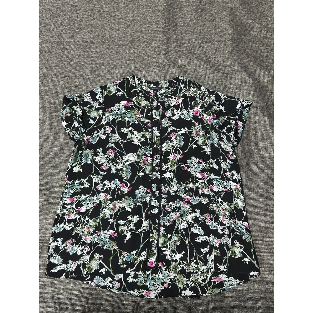 Simply Vera Vera Wang Women's XL Blouse Floral Short Sleeve Hidden Button Front